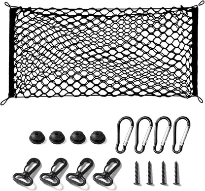 Ulifebetter Cargo Net Stretchable, 51*18In Trunk Storage Net Storage Organizer Net Elastic Mesh Net Bag Automotive Cargo Nets with 4 Buckles Screws Hooks Clips Trunk Storage Net for Pickup Truck Bed