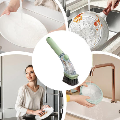 Soap Dispensing Dish Brush | Kitchen Essential Cleaning Brush | Multi Purpose Cleaning Brush | Handheld Soap Brush | Dish Cleaning Tool Ergonomic Design For Pans, Sink