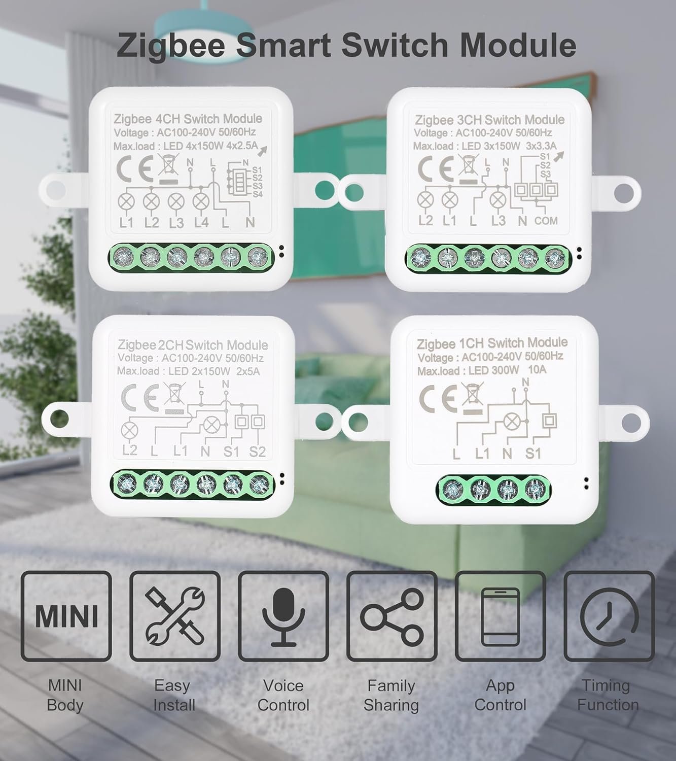 3CH Zigbee Mini Smart Switch Relay Module Support 2 Way Control Switch for Smart Home Automation, Compatible with Alexa Google Home