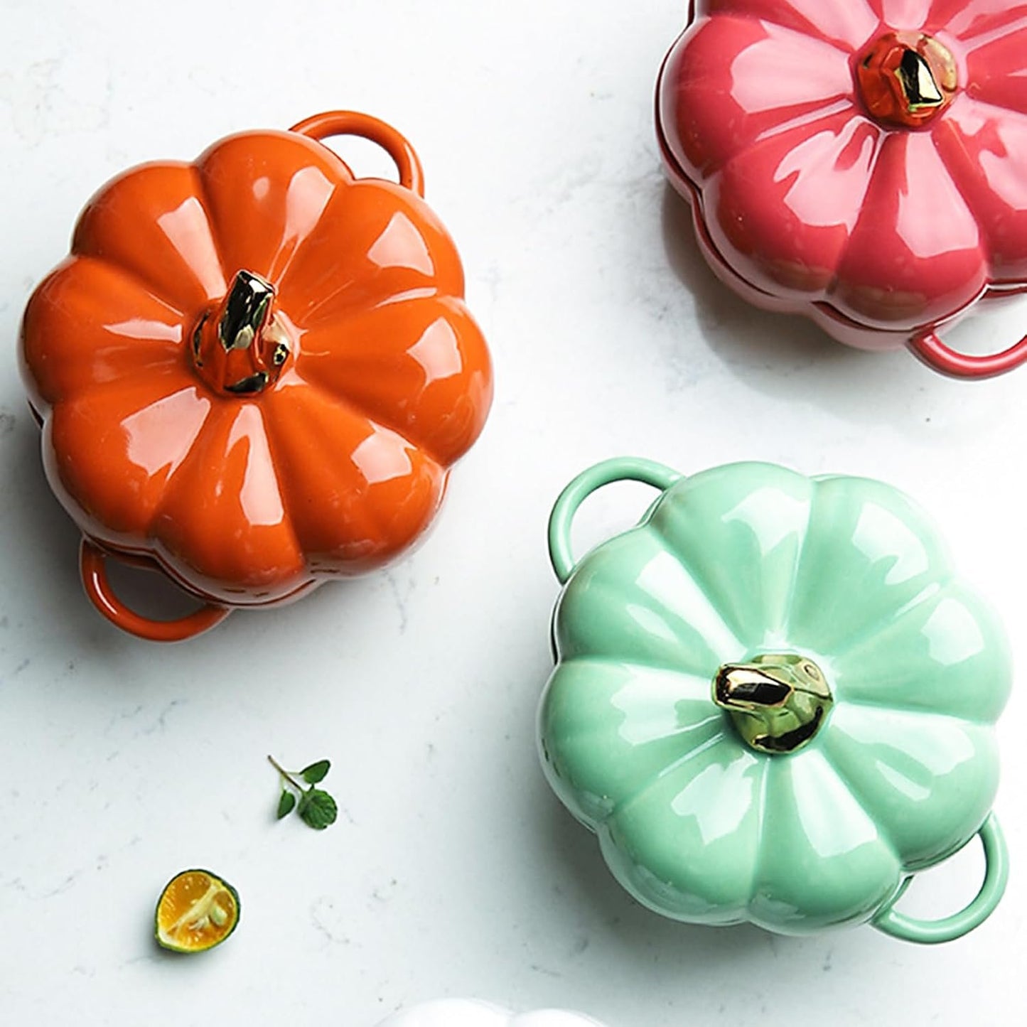 Dutch Oven Pot With Lid, Pumpkin-Shaped Pottery Dessert Saucepan, Mini Baking Dish Cute Bowl, Covered Ceramic Stockpot, Casserole (Orange)