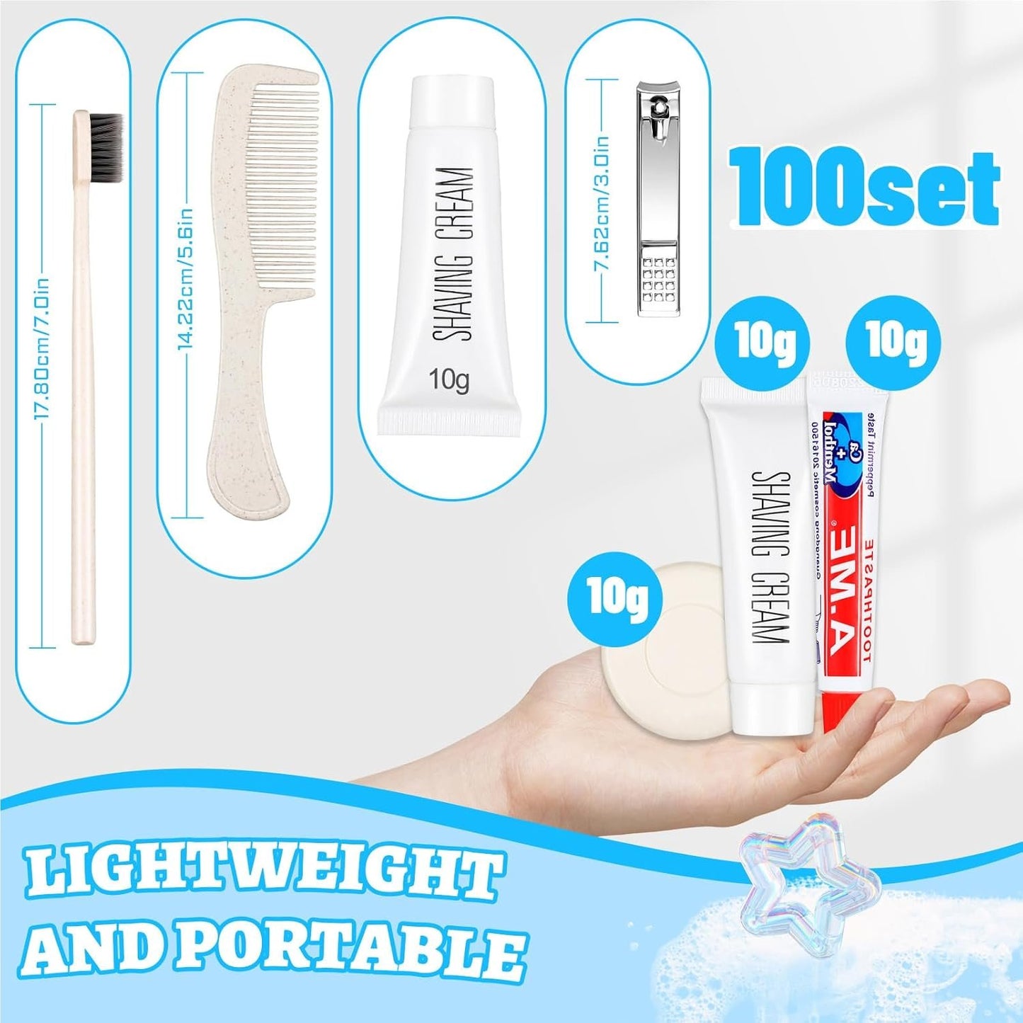 Panitay 100 Sets Disposable Travel Toiletry Kit Bulk Disposable Hotel Hygiene Kit Disposable Toothbrush Bulk Include Toothpaste Comb Soap for Travel Hotel Homeless Shelter Camping