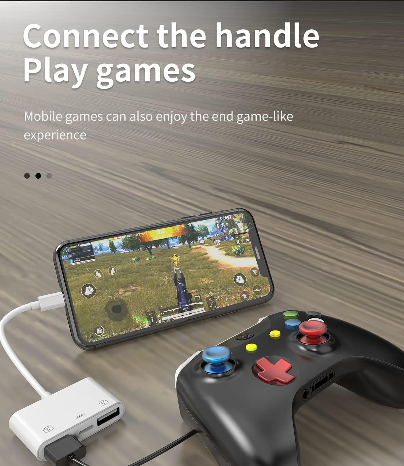 Lightning to USB Adapter(3 in 1)for Apple Charging Cable for iPhone 14 13 OTG 3.0 Dual USB-A Port Card Reader Flash Drive Keyboard Mouse Connector Camera Memory Stick Transfer Dongle External Adaptor