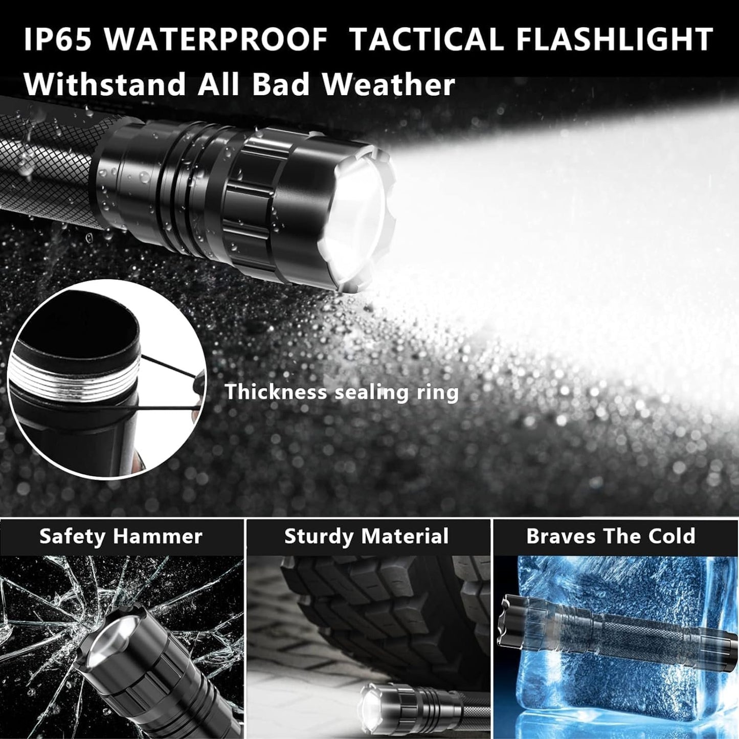 AUKEPATE Flashlight Rechargeable LED 1200 Lumens Flash Light, Charging Port Tactical Flashlights High Lumens