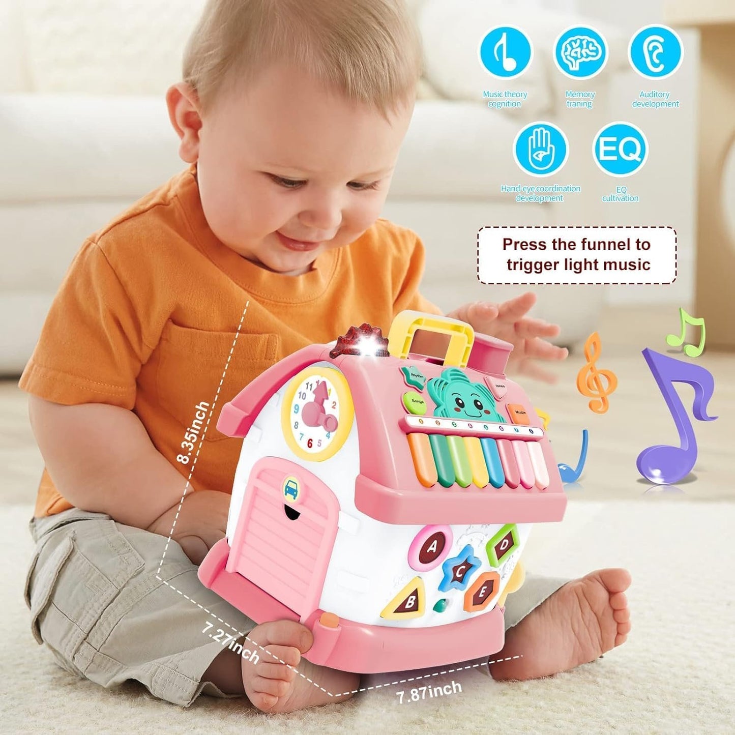 Montessori Toys for 1+ Year Old Girl - Toddler Toys Age 1-2, 8-in-1 Toys with Sound/Lights/Music/Clock/Telephone/Car, Smart Learning Home