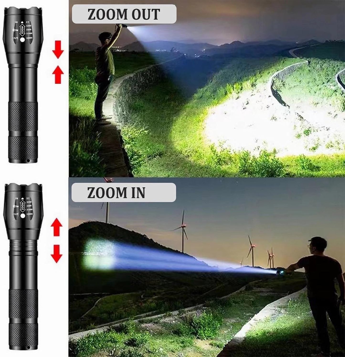 T6 Zoomable Aluminum LED Flashlight, Super Bright, Portable Torch, Powerful Emergency Flashlight has 5 Modes, Outdoor for Camping, Hiking, Fishing, Tactical Handheld Torches (Rechargeable-130MM)