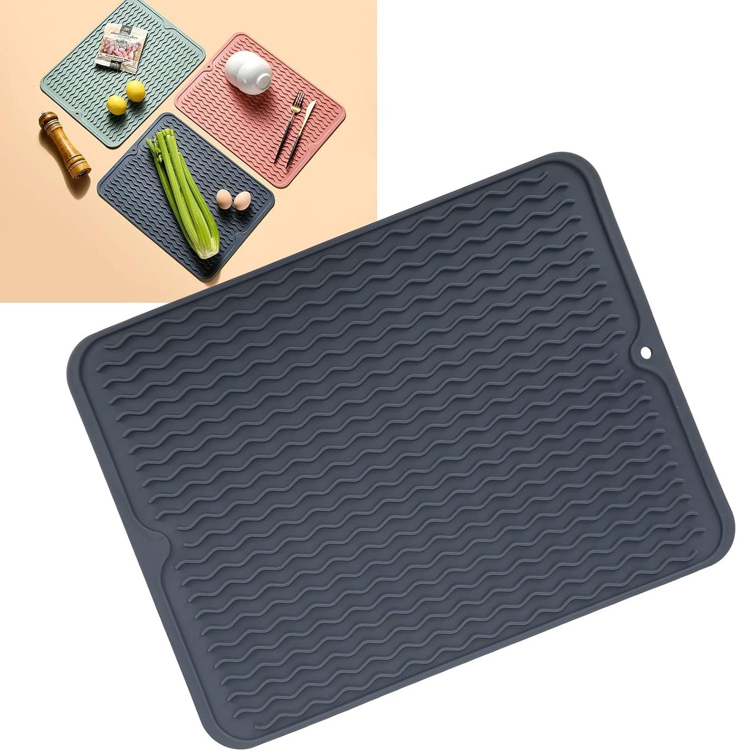 Sunicon eco friendlys Silicone Dish Drying Mat, Large Reusable Non Slipping and Heat Resistant Dish Quick Drying Pad BPA Frees Wide Application (Blue)