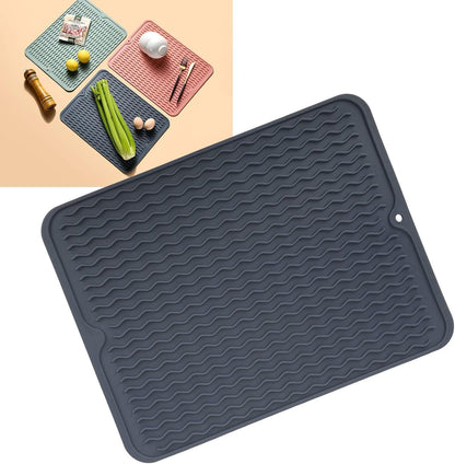 Sunicon eco friendlys Silicone Dish Drying Mat, Large Reusable Non Slipping and Heat Resistant Dish Quick Drying Pad BPA Frees Wide Application (Blue)