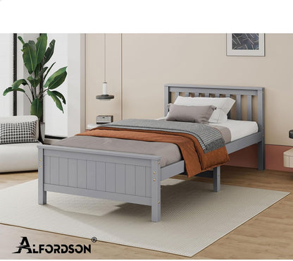 ALFORDSON King Single Size Wooden Bed Frame Base Fabiano Series with Headboard & Tailboard, Slatted Design with Solid Pine Wood Construction for Home Bedroom, Modern Scandinavian Style, Grey