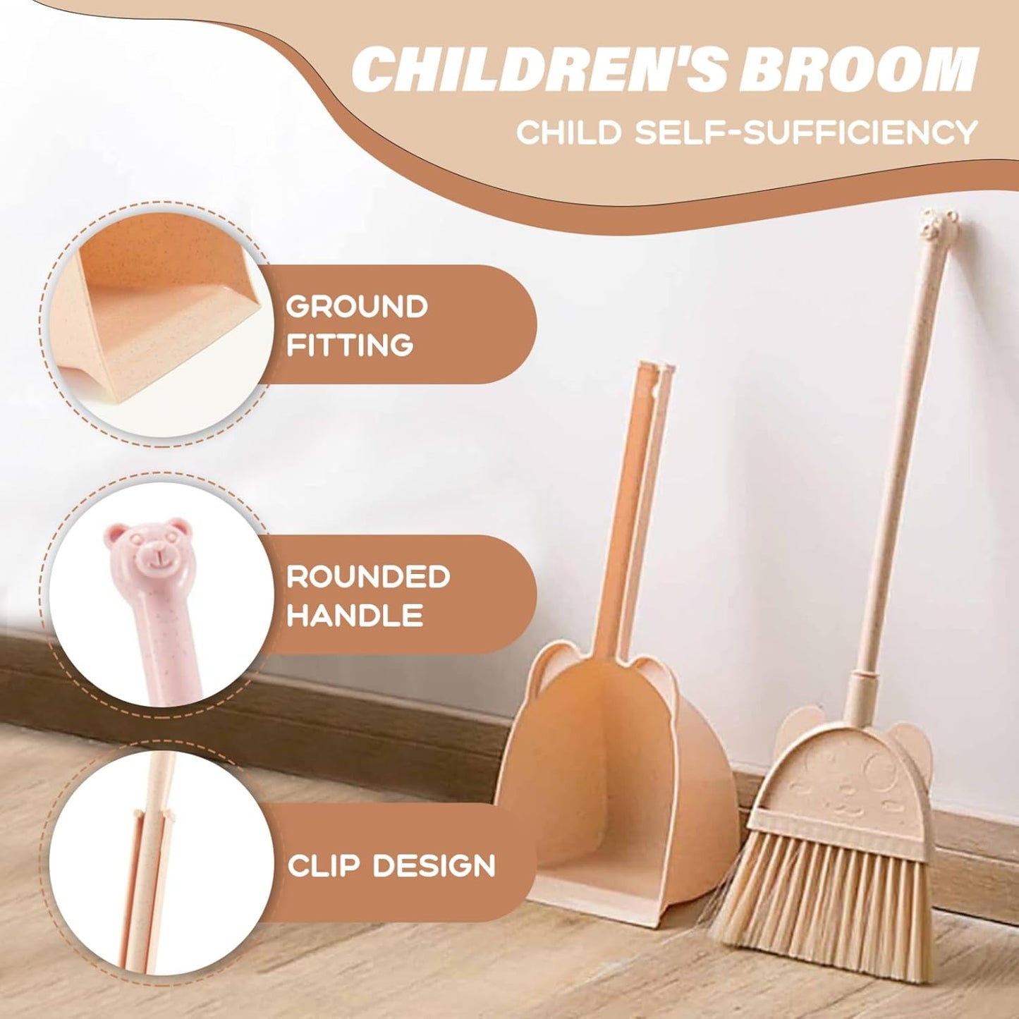 Kid Broom and Dustpan Set Cute & Mini Child Broom and Dustpan Set Educational Housekeeping ABS Toddler Cleaning Kit for Home, Kindergarten