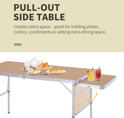 Outsunny 4ft Picnic Table with Slide Shelf Outdoor Portable Aluminum Folding Table 2 Adjustable Height Light-Weight Camping BBQ Party Dining Table w/Carrying Handle