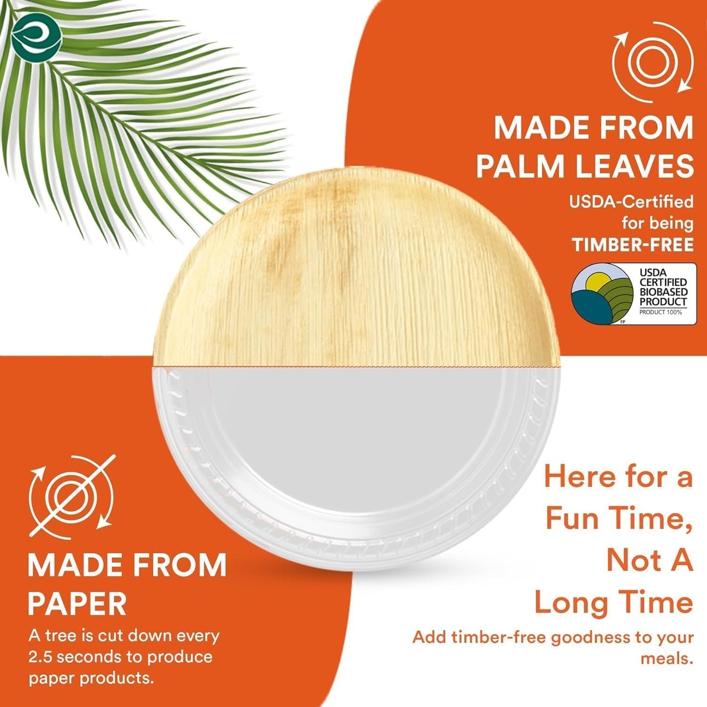 ECO SOUL 100% Compostable, Biodegradable, Disposable Palm Leaf Plates | Like Bamboo Plates, Eco-friendly 6' Sturdy, Microwave & Oven Safe Party, Wedding, Event (200 Count 6'', Round) (PLP6RO200)