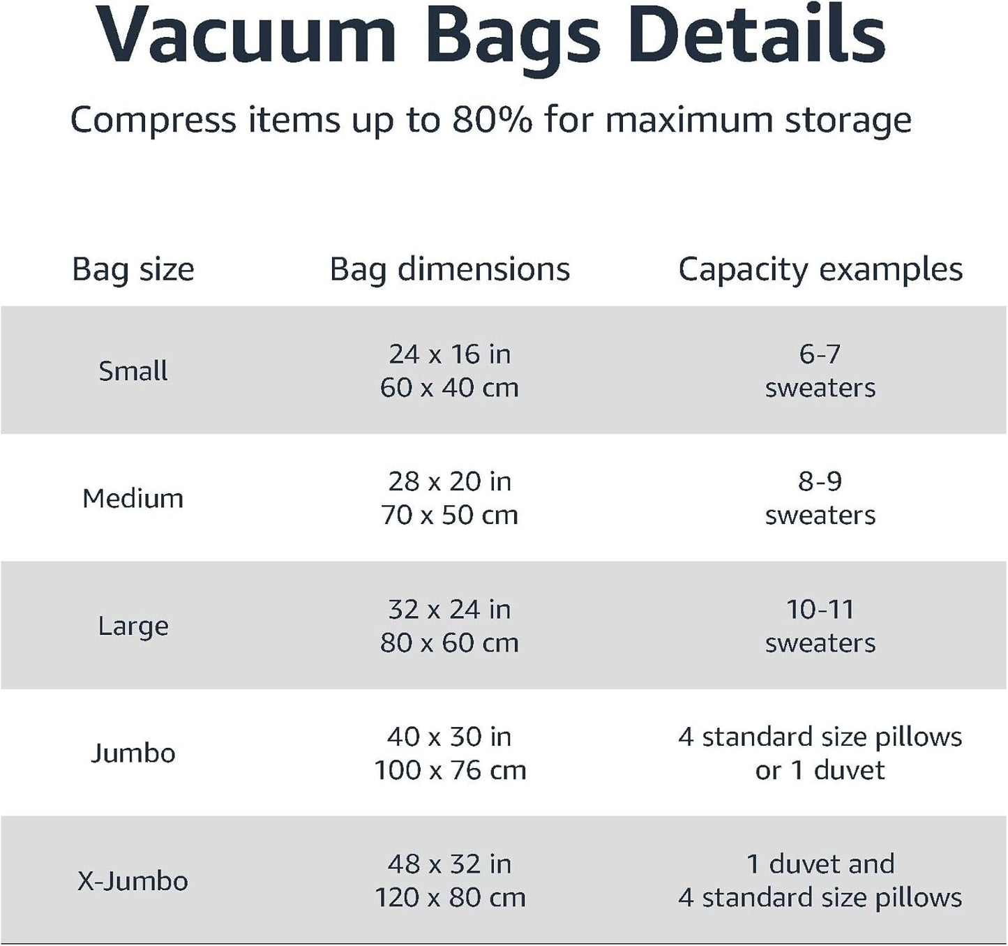 Amazon Basics Vacuum Compression Space Saver Zipper Storage Bags with Hand Pump, for Travel, X-Jumbo, Pack of 4