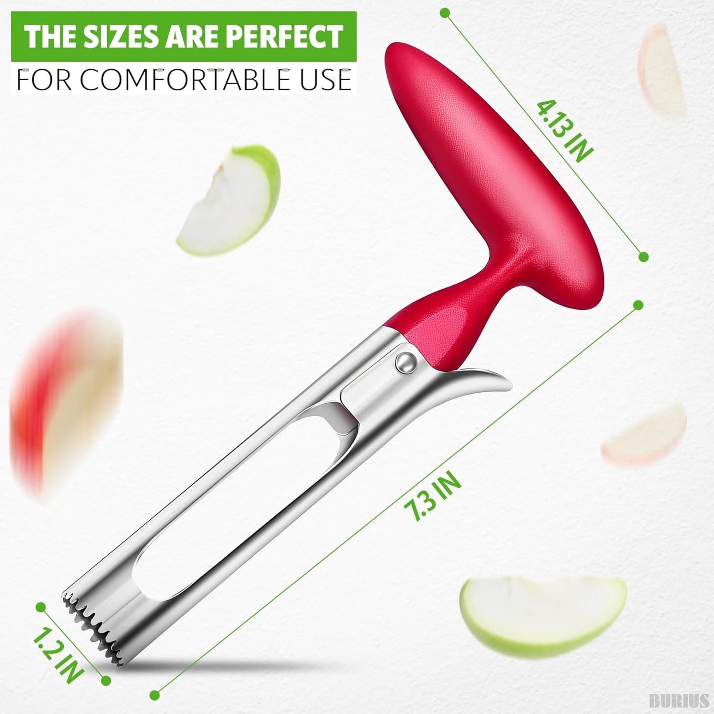 Apple Corer Tool â€“ Apple Core Remover with Ergonomic Plastic Red Handle, Durable Food-Safe Stainless Steel, 7.3" Easy to Use and Clean, Corer Tool Kitchen Essential for Fruit And Vegetable Prep
