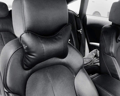 DS. DISTINCTIVE STYLE Car Neck Pillow 2 Pieces PU Leather Travel Pillow for Head Rest Neck Support for Car Seat (Black with Buckle)