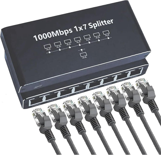 Ethernet Hub,8-Port Network Extension | 1000Mbps Adapter, Plug and Play, Portable Extender for Desktop Wall Streaming Home Laptop Outdoor TV