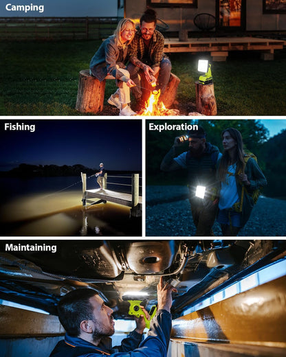 Cordless LED Work Light for Ryobi 18V Battery, 25W LED Floodlight with USB-A&USB-C 2.1A Fast Charging Ports for Jobsite, Car Repairing, Camping, Emergency