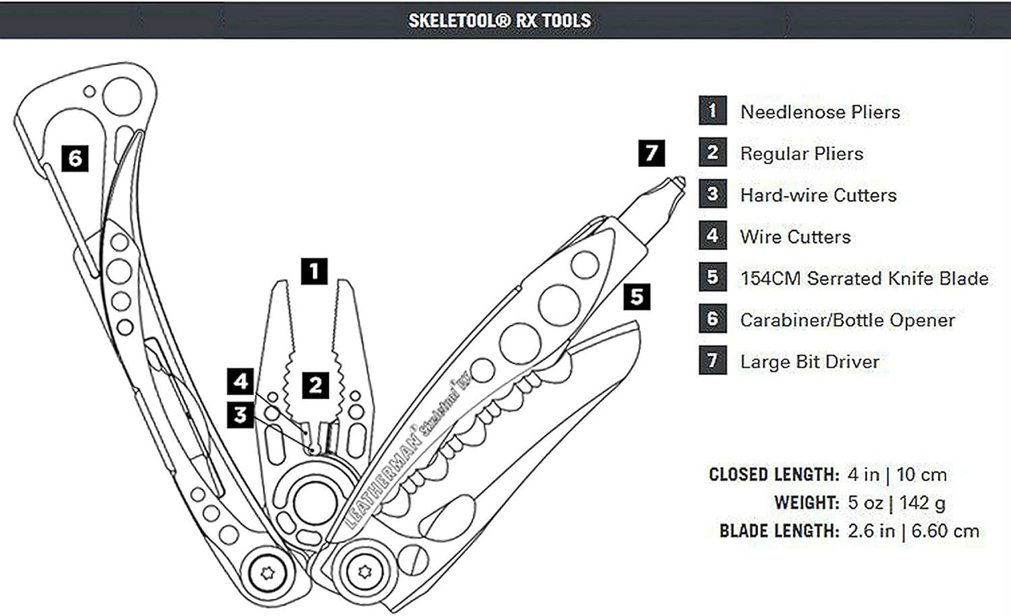LEATHERMAN, Skeletool RX Multitool with Serrated Knife and Glass Breaker, Red