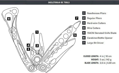 LEATHERMAN, Skeletool RX Multitool with Serrated Knife and Glass Breaker, Red