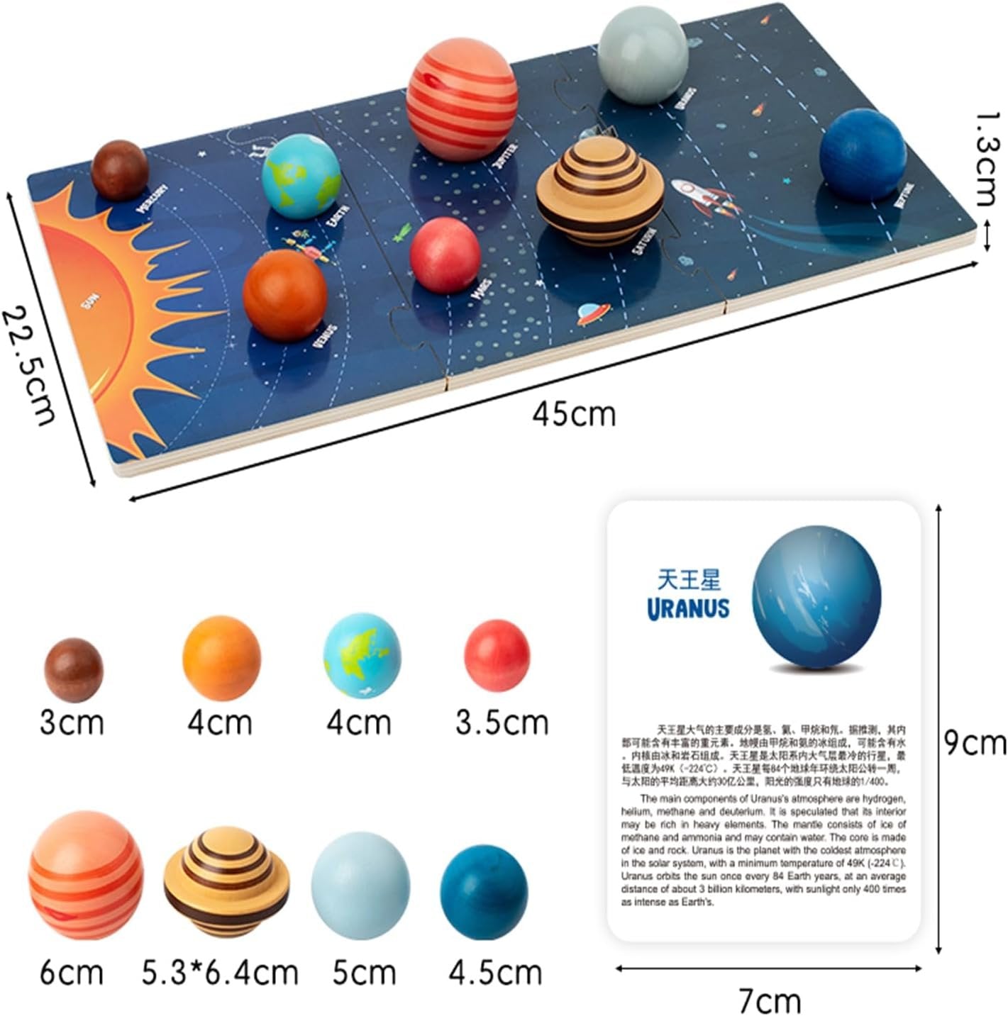 Planet Toys Montessori Wooden Solar System Model, Educational Toys for Kids 3-5, Preschool Learning Puzzle, Space Learning Toy, Planets for Kids