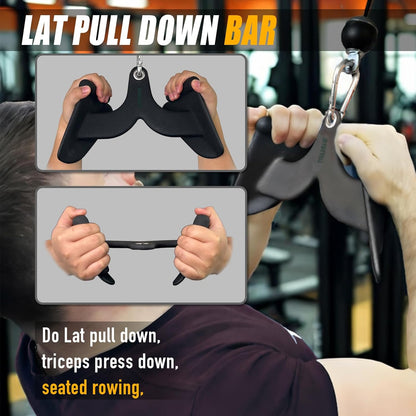 MARSAFIT Home Gym Fitness Rowing T-bar V-bar Pulley Cable Machine Attachments, Bicep Curl Tricep Lat pulldown Bar Back Strength Training Handle Grips Lat Pull Down Bar Press Down Exercises