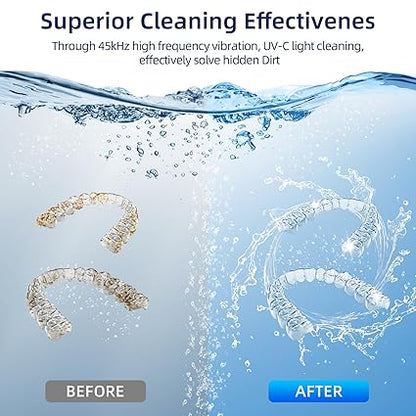 Ultrasonic Retainer Cleaner, Retainer Cleaner for Dentures, Mouth Guards, Braces, Toothbrush Heads, Jewelry with UV-C Cleaner, 45kHz Ultrasonic, 4 Mode Ultrasonic Cleaner Machine (Black)