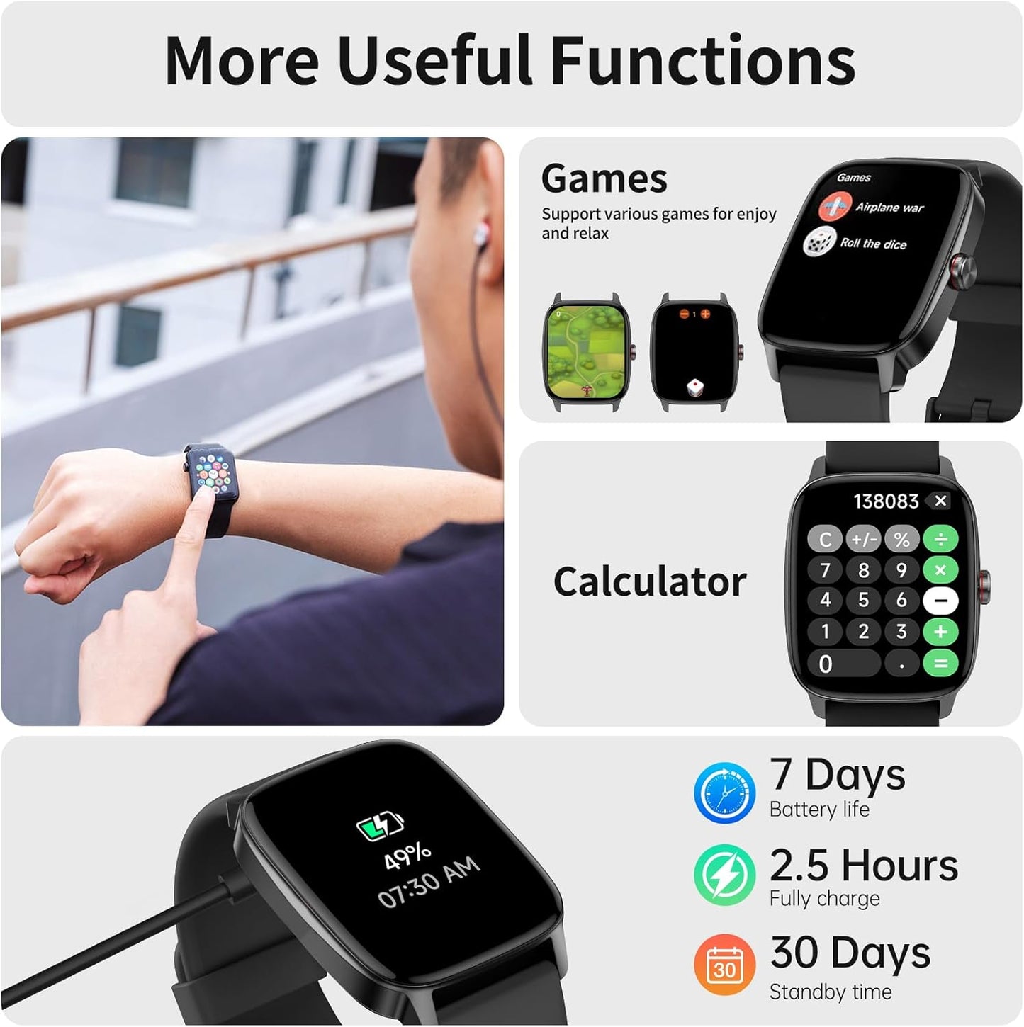 Smart Watch for Men Women, IP68 Waterproof, Bluetooth Calling, Fitness Tracker, Sleep Monitoring, 1.85'' DIY Dial, AI Built-in, 100+ Sports Modes, 7 Days Battery, Compatible with Android & iPhones