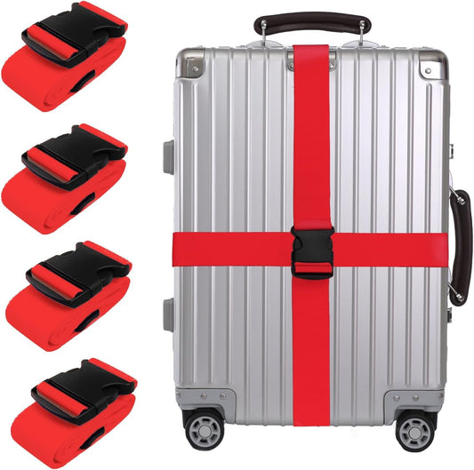 4Pcs Luggage Strap Set, Heavy Duty Suitcase Accessories, Quick Release Buckle Non-Slip Packing Belts Adjustable Luggage Straps for Security Travel Suitcase (Red)