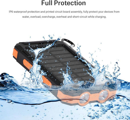 Solar Power Bank, Plastic + Silicone Material Long Use Time Charger Power Bank Great Workmanship with Compass for Travel for Outdoor Fast Charge for Sport(Black+Orange)