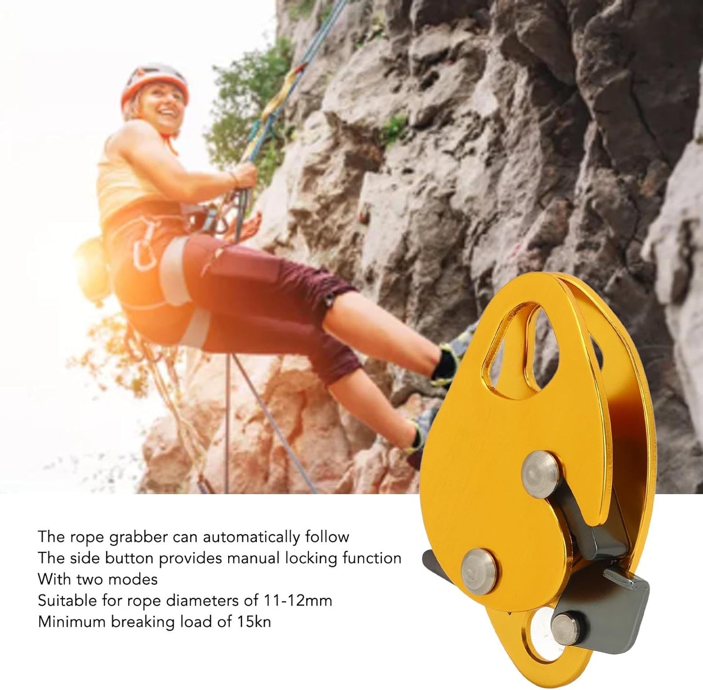 Vomeko Climbing Rope Grab, Climbing Fall Protection Belay Device, Aluminum Alloy Safety Climbing Grabbing Tool Mountaineering Self Locking Rope Grab Gear