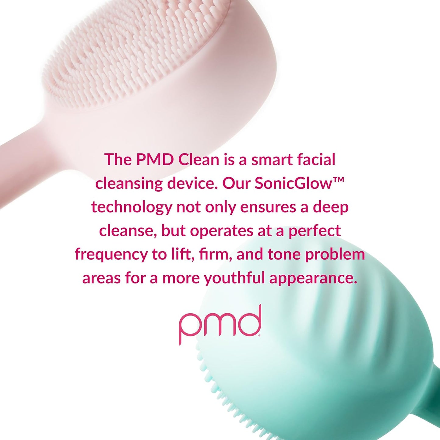 PMD Clean - Smart Facial Cleansing Device with Silicone Brush & Anti-Aging Massager - Waterproof - SonicGlow Vibration Technology