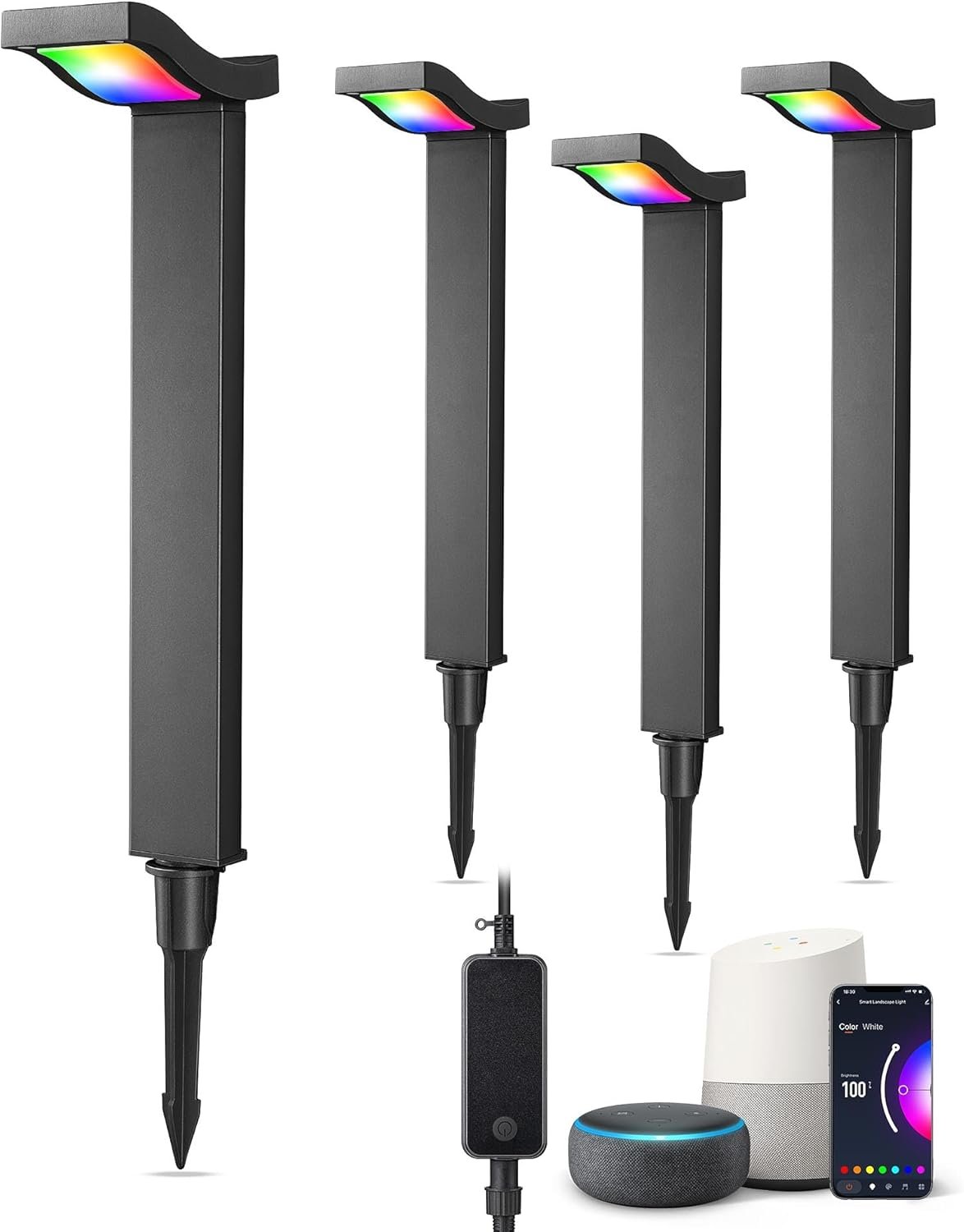 EDISHINE Smart Landscape Path Lights, RGBW 350LM LED Pathway Lights, APP Control, Compatible with Alexa & Google, Music Sync, Waterproof Aluminum Outdoor Landscape Lighting for Yard, 48FT