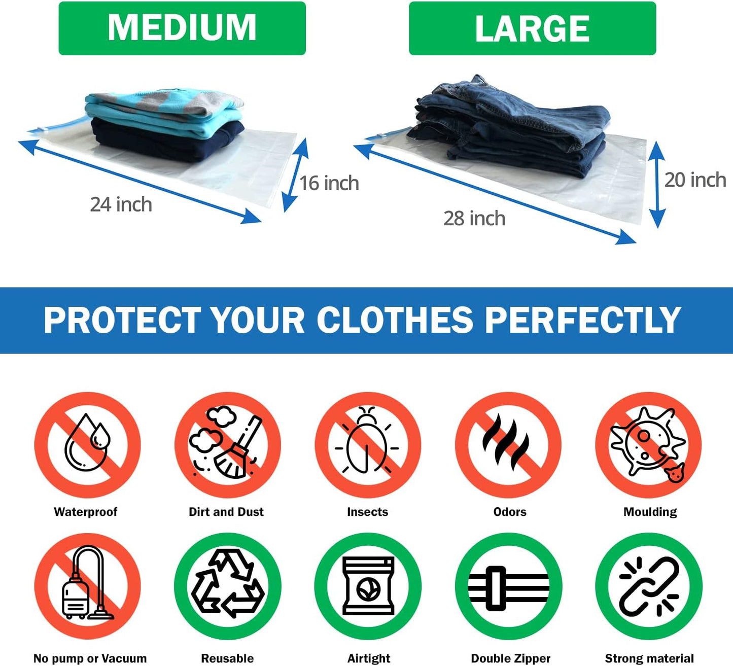RoomierLife 8 Travel Space Saver Bags. Pack of 8 Bags, Size Medium to Large. Roll-Up Compression Storage (No Vacuum Needed) & Packing Organizers. Perfect for Travel and Home Storage