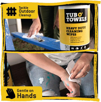 Tub O Towels Heavy-Duty 10 x 12 Size Multi-Surface Cleaning Wipes 90 Count Per Canister