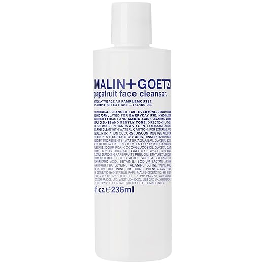 Malin + Goetz Grapefruit Face Cleanser, 8 Fl. Oz. - Men & Women Facial Cleanser for All Skin Types, Face Wash & Toner, Cleansing Facial Wash, Vegan & Cruelty Free