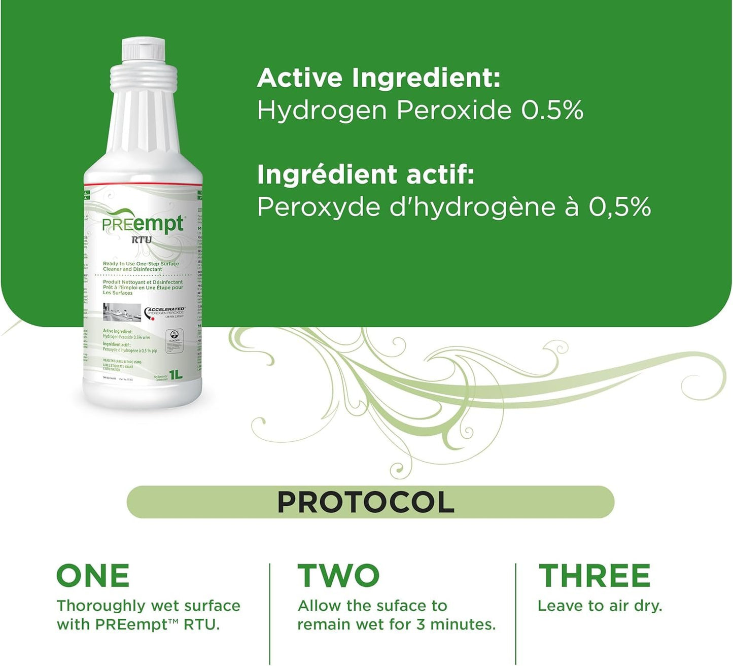 PREempt Ready-To-Use One Step Disinfectant Cleaner - All Purpose Disinfectant for Salons, Spas, Clinics, Studios - 1L (1 Bottle)