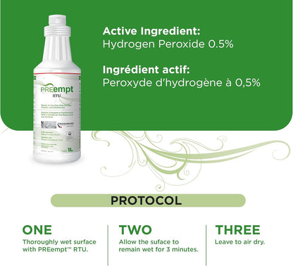 PREempt Ready-To-Use One Step Disinfectant Cleaner - All Purpose Disinfectant for Salons, Spas, Clinics, Studios - 1L (1 Bottle)