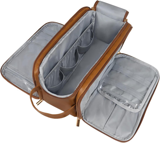 Gloppie Travel Size Toiletries Bag Large Capacity Toiletry Bag Toiletry Kit Hanging Travel Toiletry Organizer, Brown, Business, Travel, Leisure
