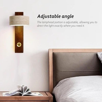 Industrial Wall Lamp, LED Warm Light Adjustable Angle Rotating Stone Wall Sconce Bedside Reading Light with Switch for Bedside Reading (Walnut Color)