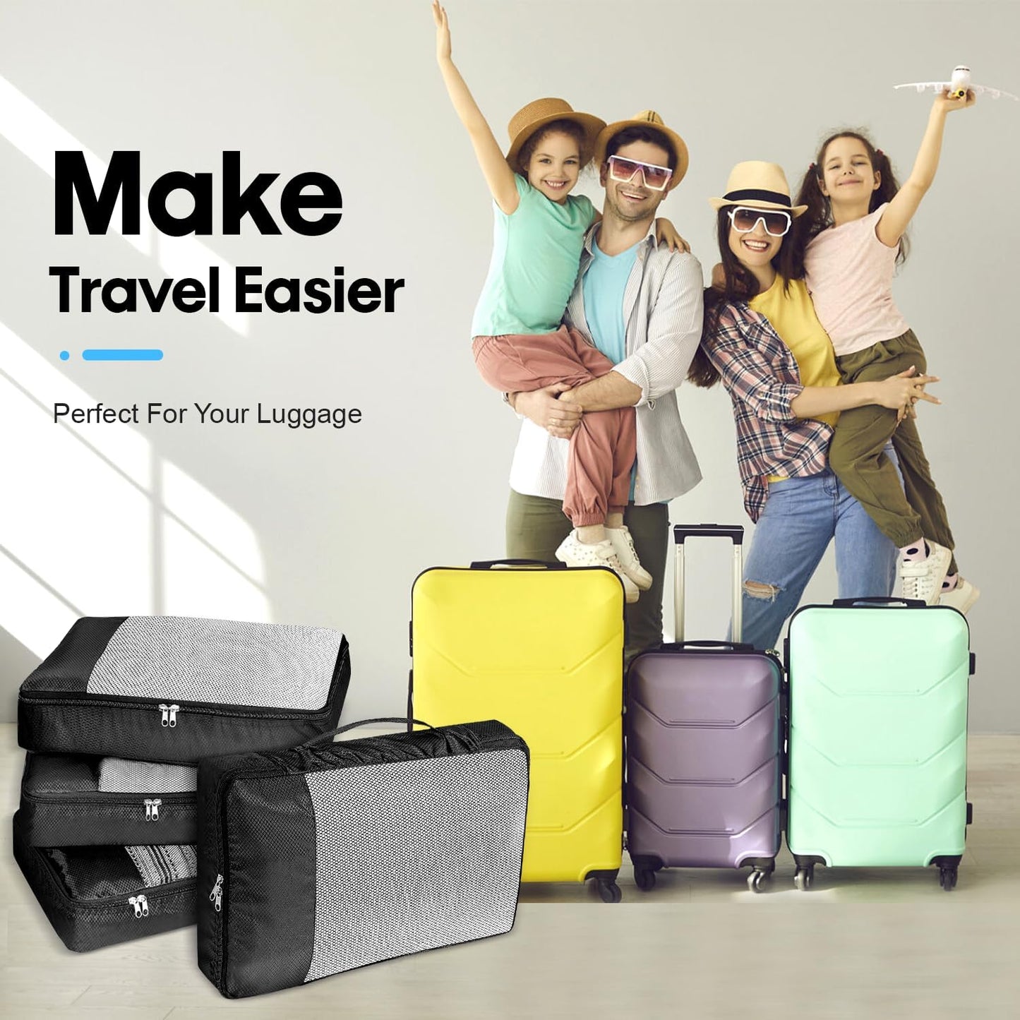 4-Piece Black Space-Saving Suitcase Organizer Suitcase Travel Organizer for Underwear Footwear Clothes