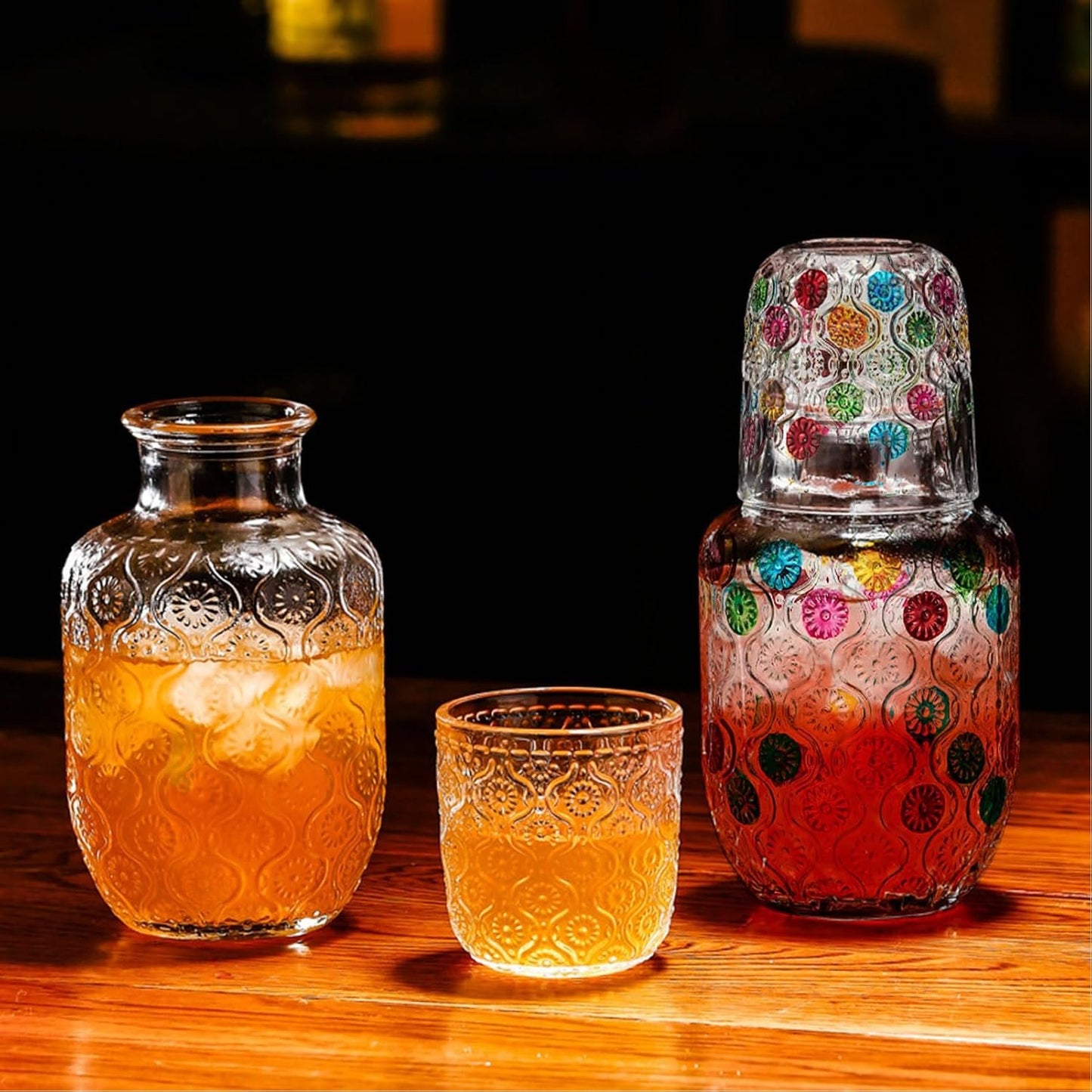 Bedside Water Carafe Set, Crystal Glass Pitcher and Drinking Cup Lid Bathroom Mouthwash Carafe for Guest Room,Bedroom,Night Drinking,Gift (Transparent)
