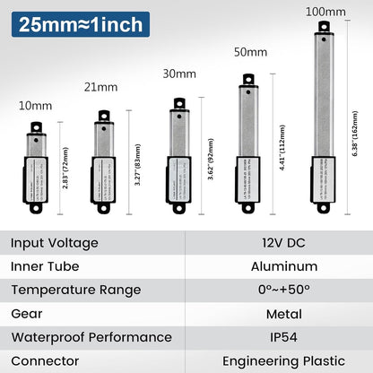 DC HOUSE Mini Electric Linear Actuator Stroke 0.8"–Force 4.5 lbs–12V | High-Speed 1.97"/sec–Weight 0.1KG Ideal for Intelligent Range Hood, Fan Blades, Cabinets, Robotics, Home Automation…