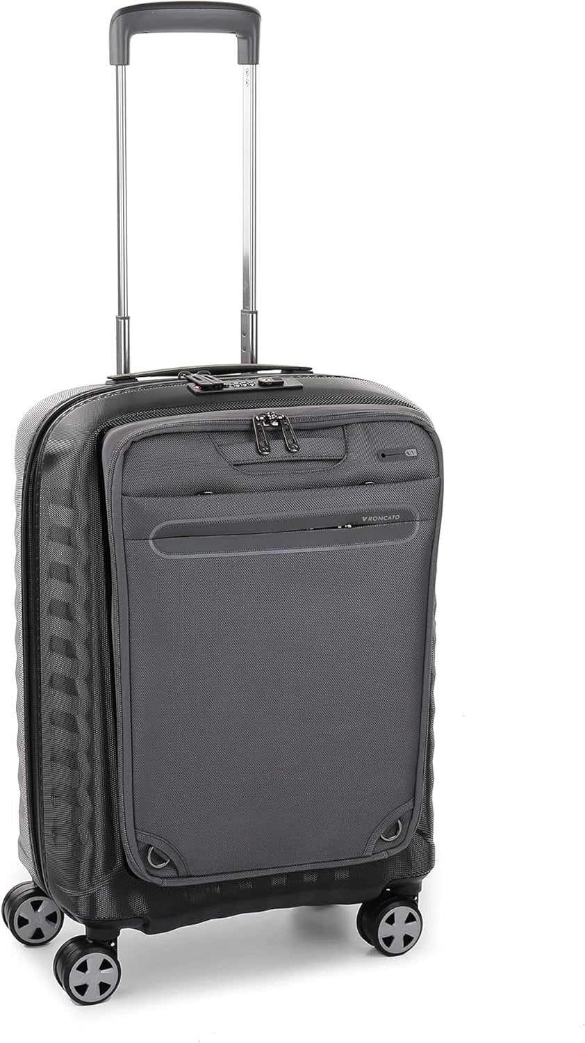 RONCATO Double Premium Expandable Cabin Trolley with Pocket/Backpack for Laptop, anthracite, Hand Luggage