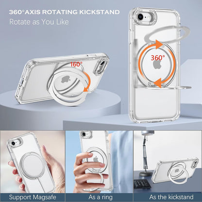 YINLAI for iPhone SE Case (2020/2022), iPhone 7/8 Case, [Compatible with MagSafe] with Magnetic 360° Rotatable Ring Stand Slim Shockproof Protective Phone Cases for iPhone SE 4.7", Clear