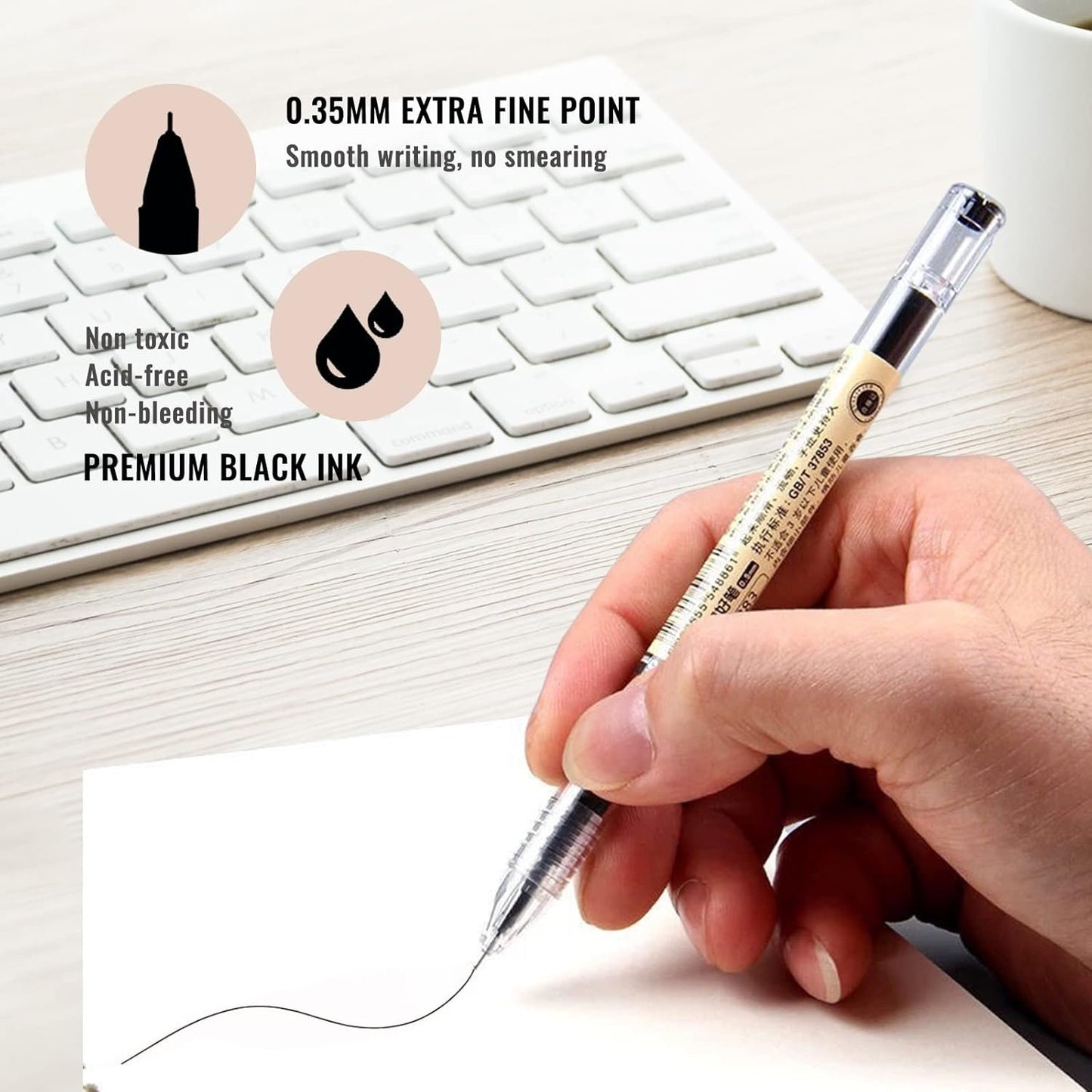 Penagic Japanese Ink Pen, 0.35 mm Fine Point, Black Gel, Extra Fine Tip, Korean School Stationery Supplies