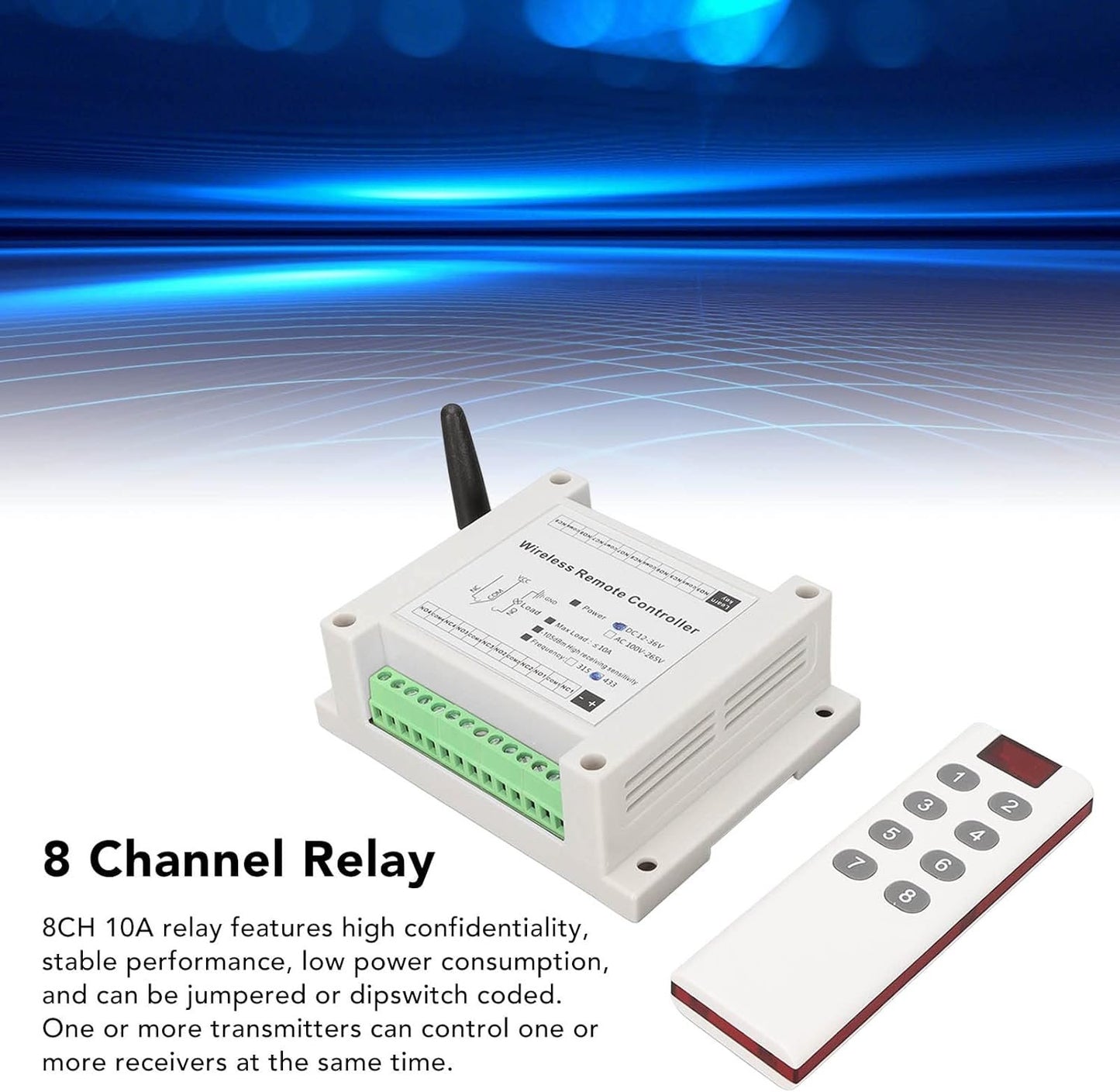 8 Channel Relay 8CH 10A DC 12V to 36V Control, Remote Control for Industrial, Home, Vehicle, and Marine Automation