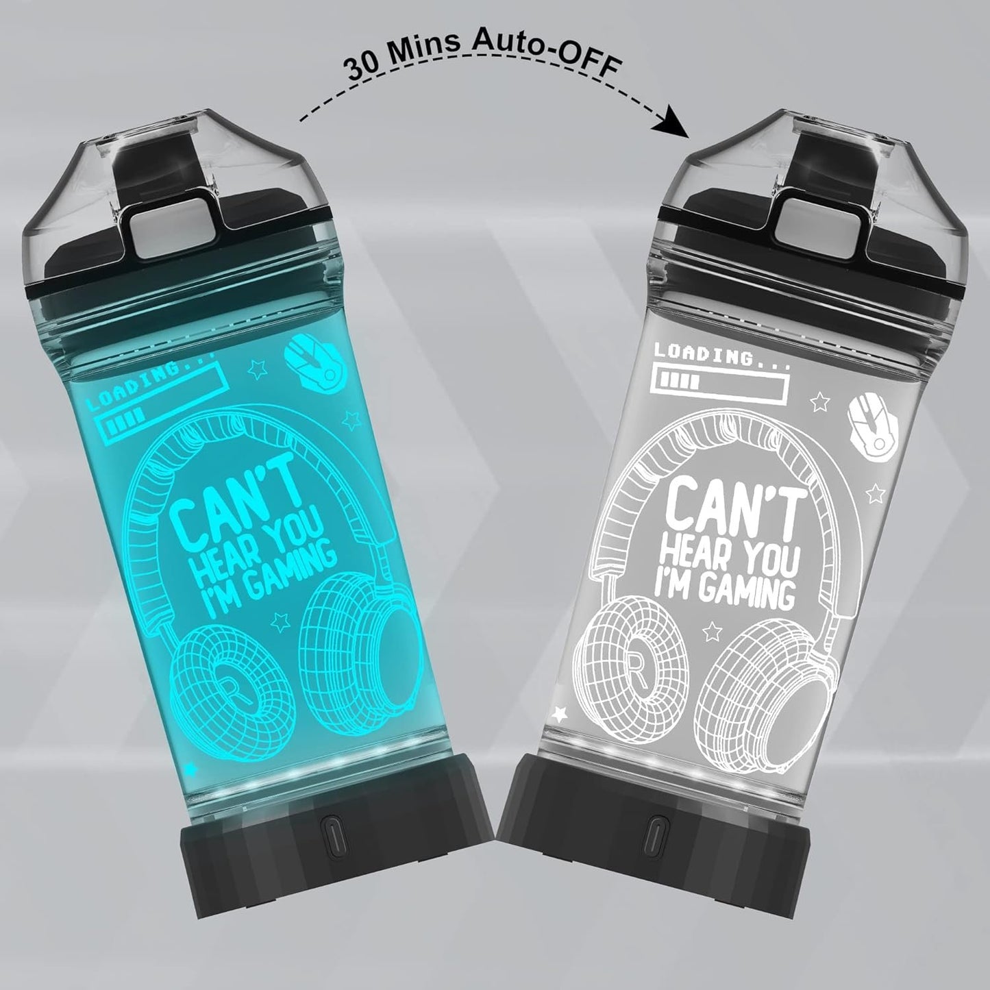 Can't Hear You I'm Gaming Water Bottle, YuanDian 7 Color Lights 3D Light up Drinking Cups Gifts for Gamers, BPA Free Tritan & Leak Proof Flip Top Lid & Easy Clean & Carry Handle, 14oz/ 400ml