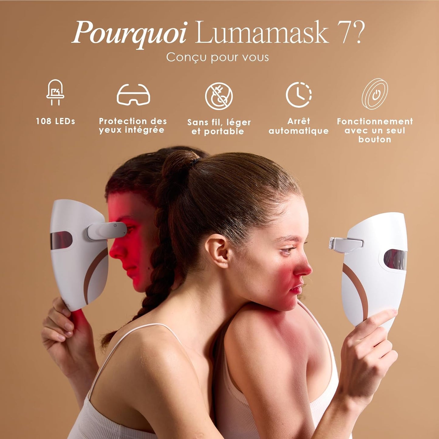 Lumamask LED Light Therapy by Project E Beauty | 7 LED Colors | Anti-Aging & Anti-Blemish Skincare | Reduce Fine Lines & Wrinkles | Remove Dark Spots | Skin Tightening | Lightweight & Wireless