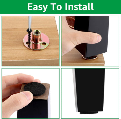VIDETOL 4 x Wooden Table Legs, 15cm Wooden Feet with Mounting Plates, Rubber Pads and Screws, Black Wooden Feet for Bed, Sofa, Furniture
