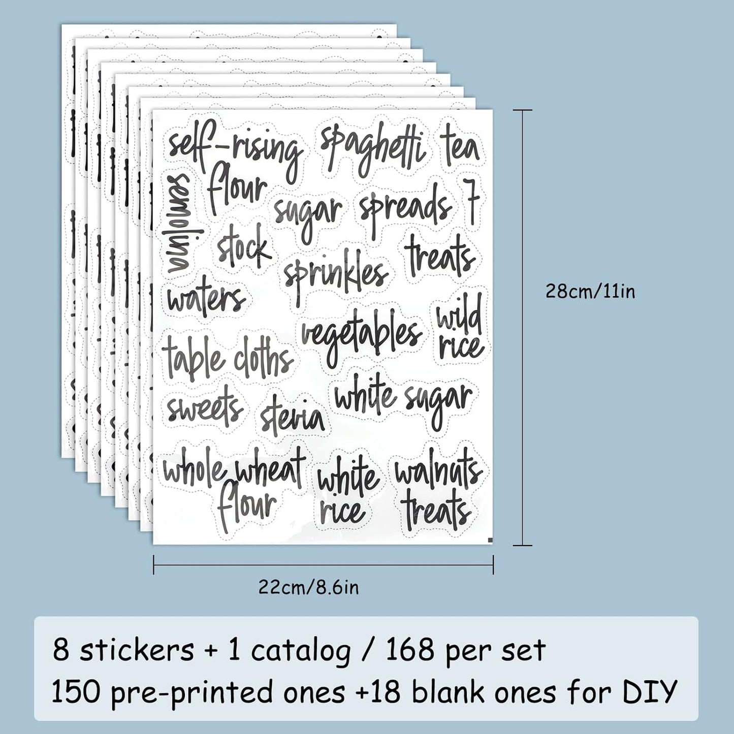 FYY Home Organization Labels,168PCS Preprinted Food Label Stickers for Kitchen Pantry Storage and Cleaning,Water & Oil Proof Pantry Label Stickers for Jars, Canisters,Boxes,Bins, Black