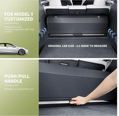 XCF Car Trunk Organizer for 2022-2023 Tesla Model Y (5-Seater), Leather Trunk Organizer with Lid and Push-pull Handle Large Suv Storage Organizer (Black, 37.01 x 11.42 x 12.2in)